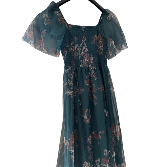 NWT Baltic Born Cassandra Tulle Maxi Dress Floral L Green Bronze Wedding Guest - Picture 2 of 9
